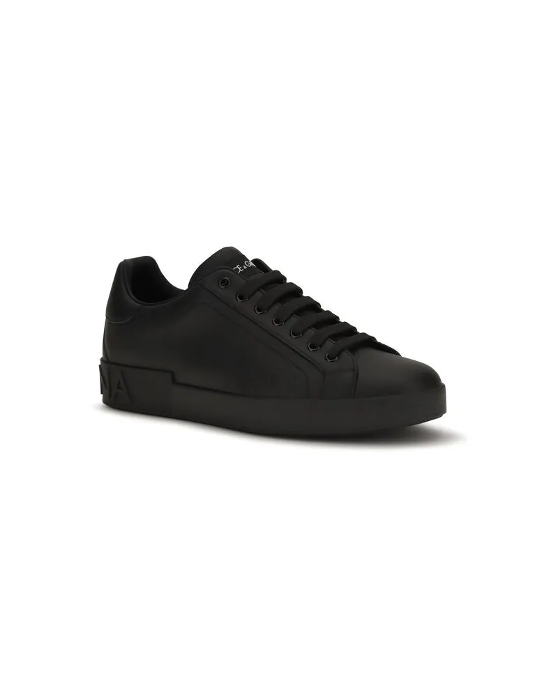 Dolce & Gabbana Men's Black Calf Leather Bos Taurus Low Top Sneakers Black