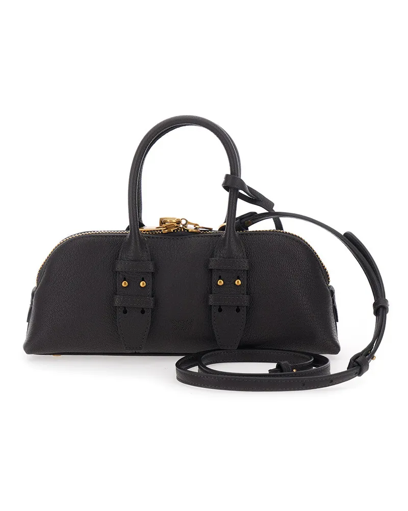 Pinko Women's Handbag Bowling Horizontal Brown Leather Handbags Hand Bags Black