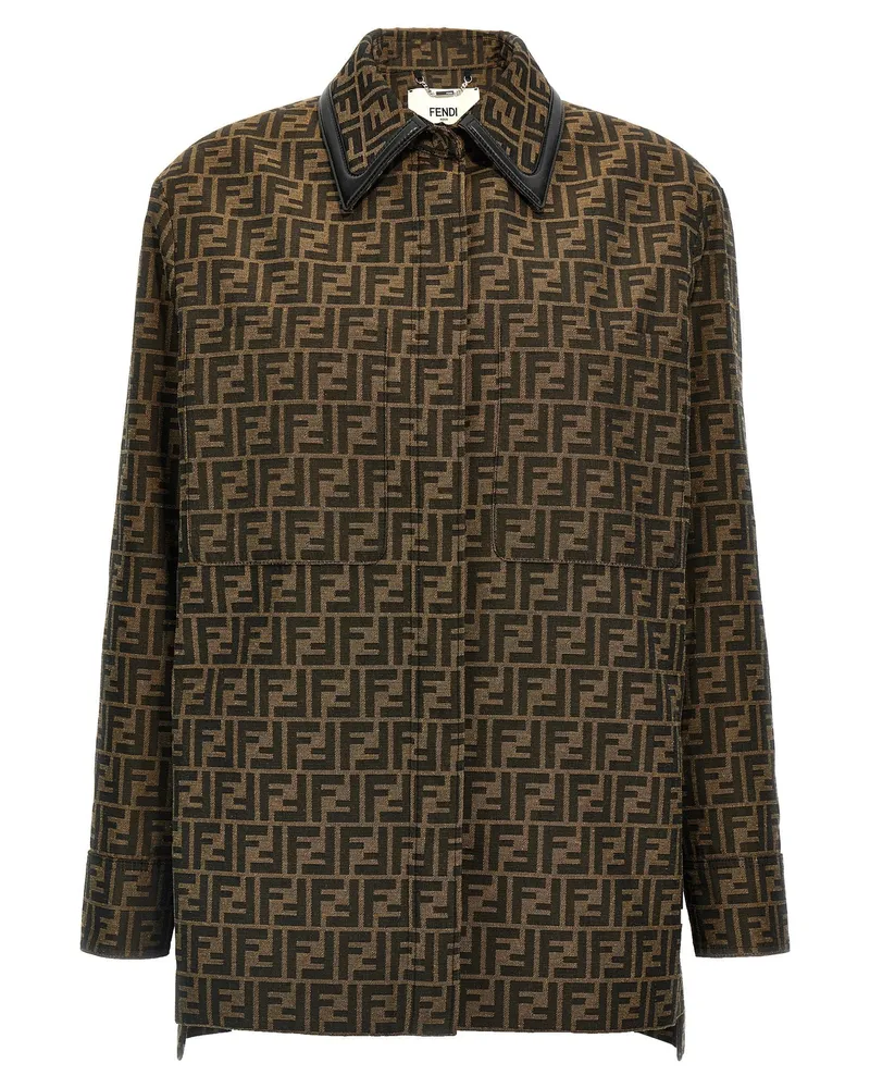 Fendi Women's Brown Polyester Leather Jacket Clothing Brown