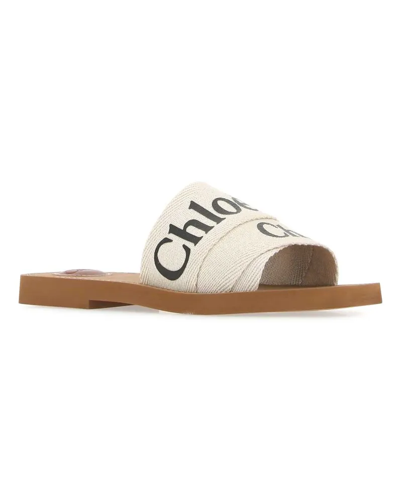 Chloé Women's Ivory Linen Woody Slippers 101 Flat Shoes White