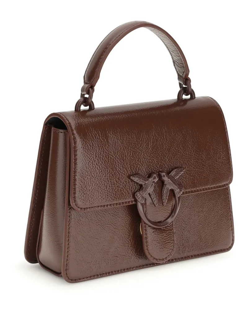 Pinko Women's Shiny Leather Love One Top Mini Handbag Burgundy Wine- Block Goatskin-Hircus Goatskin Handbags Color Goatskin/hircus Hand Bags Brown