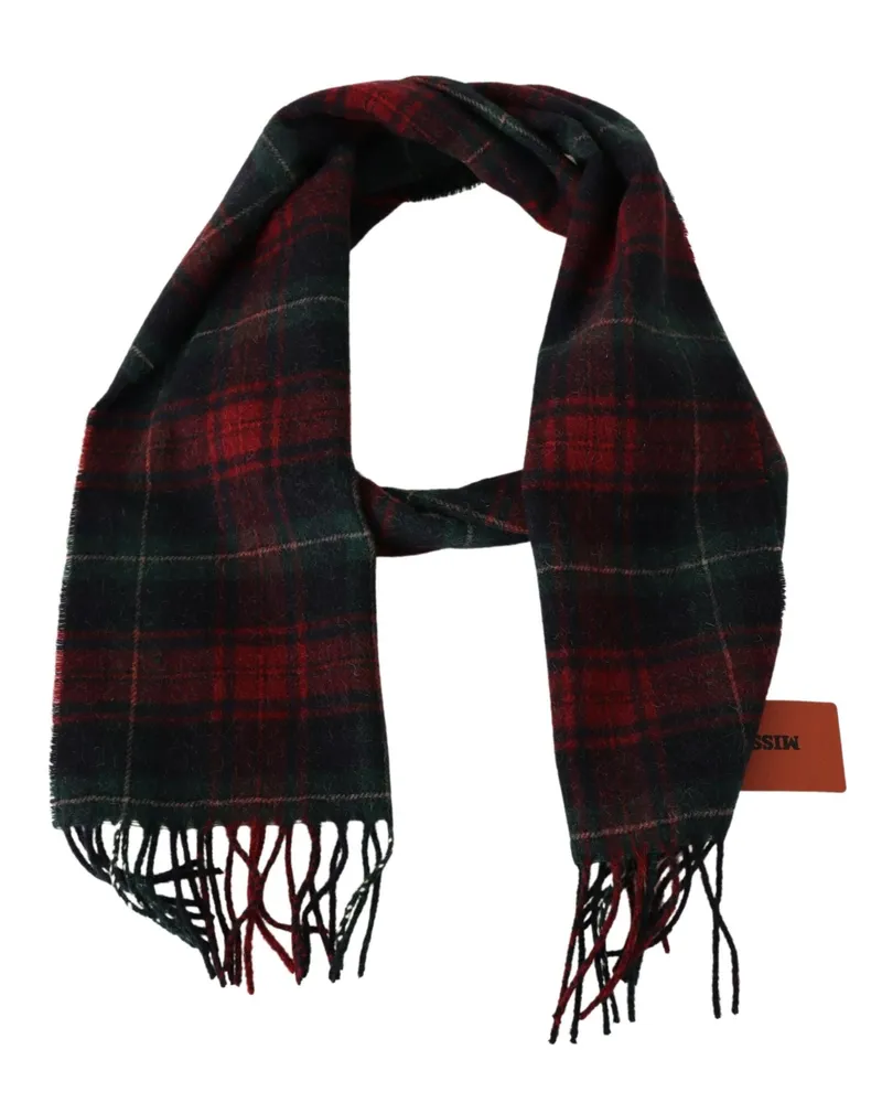 Missoni Men's Black Red Check Wool Unisex Neck Wrap Fringes Scarf And Virgin Black