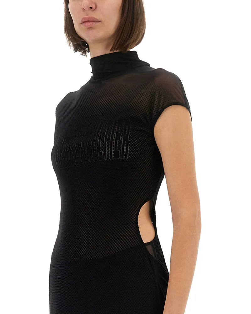 Jean Paul Gaultier Flocked Logo Mesh Dress — Black Black