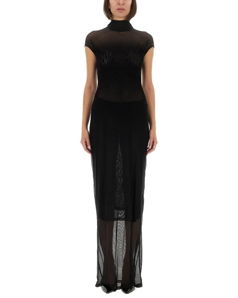 Jean Paul Gaultier Flocked Logo Mesh Dress — Black Black
