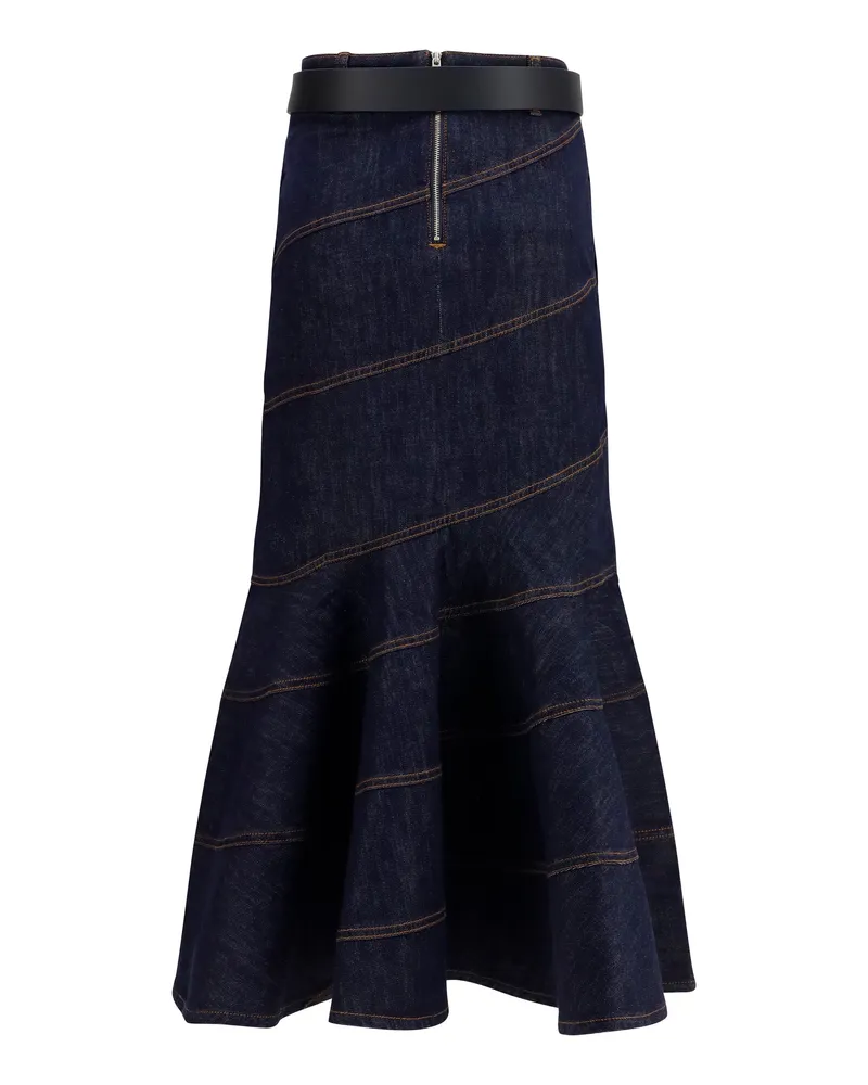 Self-Portrait Women's Denim Midi Skirt With Belt Blue Cotton; Polyester; Elastane Navy