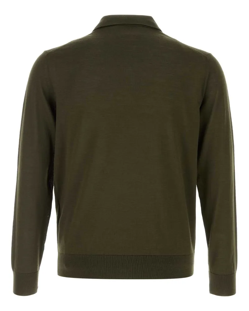 Prada Men's Olive Green Wool Polo Shirt Militare Exterior: Virgin Green