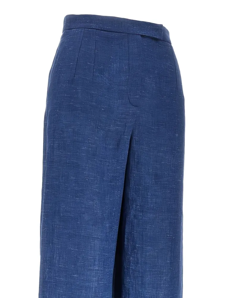 Emporio Armani Wide-Leg Linen Trousers — Blue Blue