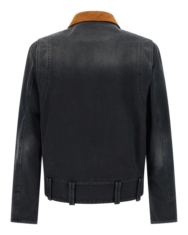 Marni Canvas with Suede Collar Jacket — Charcoal Charcoal