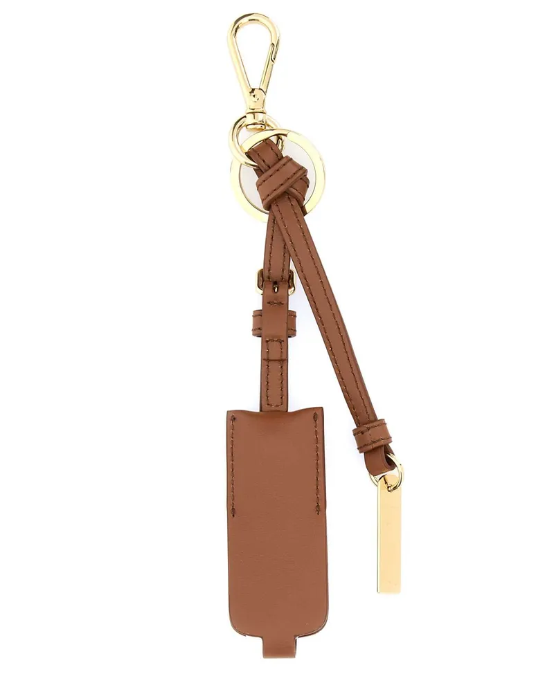 Prada Women's Caramel Leather Key Ring Cognac Steel-Calfleather Portachiavi Keychains Brown