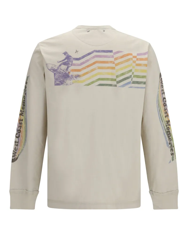 Golden Goose Men Sweatshirt Asymmetric Print Dark Heritage White Cotton T-Shirts And Polos White