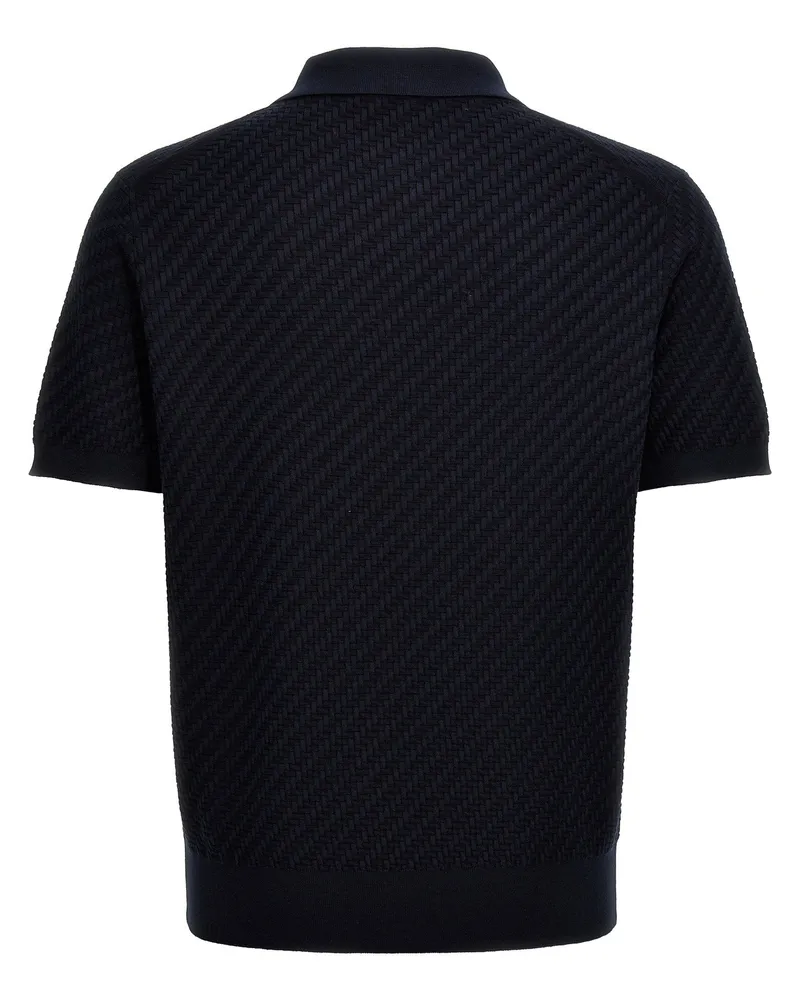 Brioni Woven Knit Cotton Blend Polo Shirt — Navy Navy