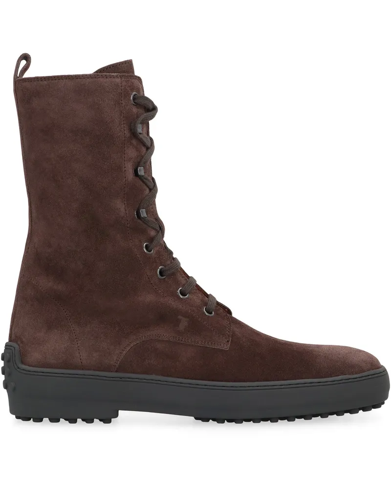 TOD'S Women's Ankle Boots Suede Rosewood Calfskin Brown