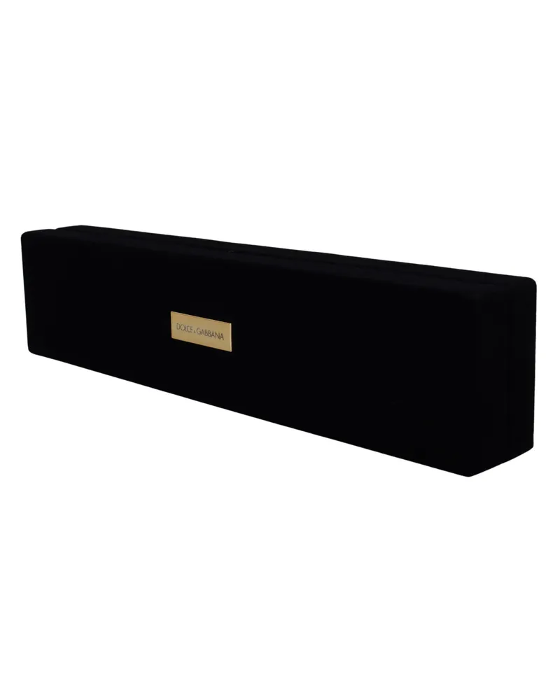 Dolce & Gabbana Women's Black Velvet Logo Plaque Storage Bracelet Jewelry Box Black