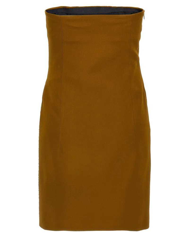 ATTICO Sequin-Embellished Mesh Insert Dress — Camel Camel