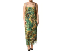 Tropical Print Fringe Maxi Dress — Multicolor