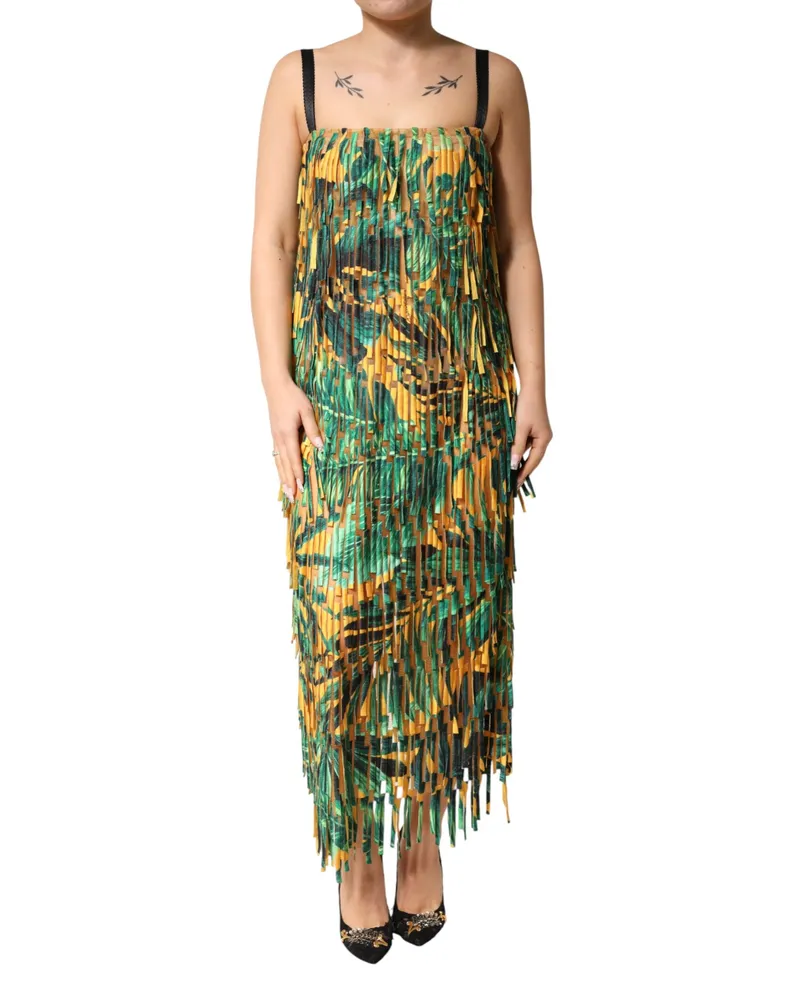 Dolce & Gabbana Women Multicolor Tropical Print Fringe Maxi Dress Co+pa Multicolor