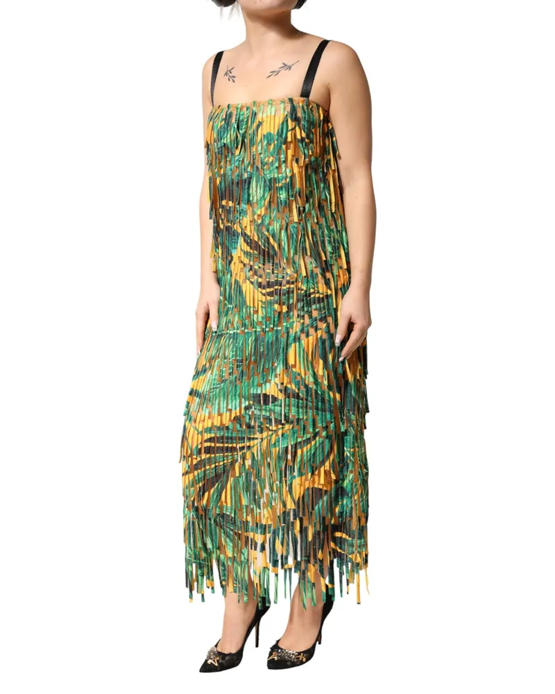 Dolce & Gabbana Tropical Print Fringe Maxi Dress — Multicolor Multicolor