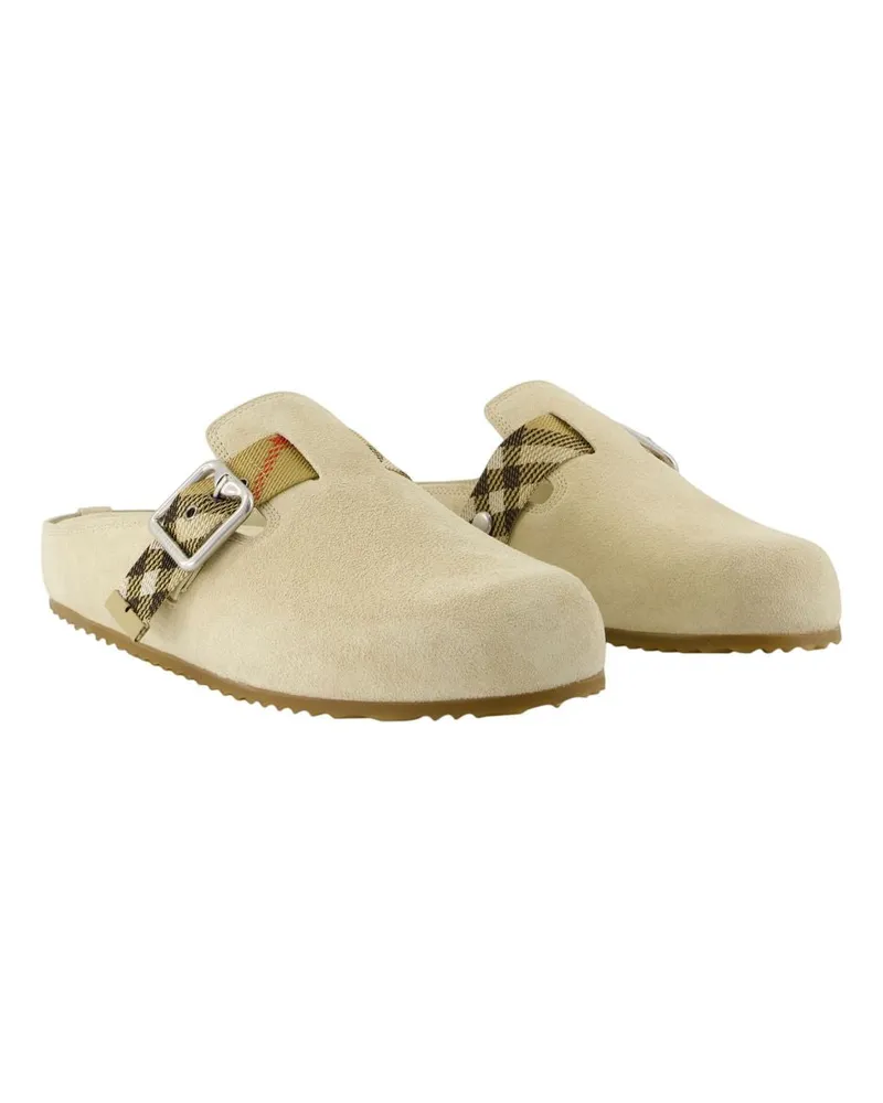 Burberry Women's Lf Urchin Mules -  Leather White Black Calfskin Shoes Flat-Shoes Beige