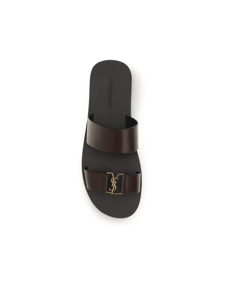 Saint Laurent Men's Brown Calf Leather Bos Taurus Flat Sandals Brown