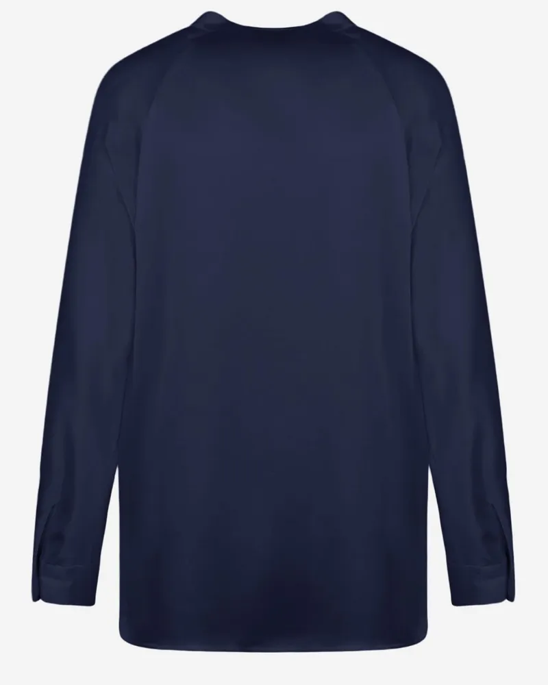 Vince Women's Silk Shirt V-Neck Navy Sweater Navy