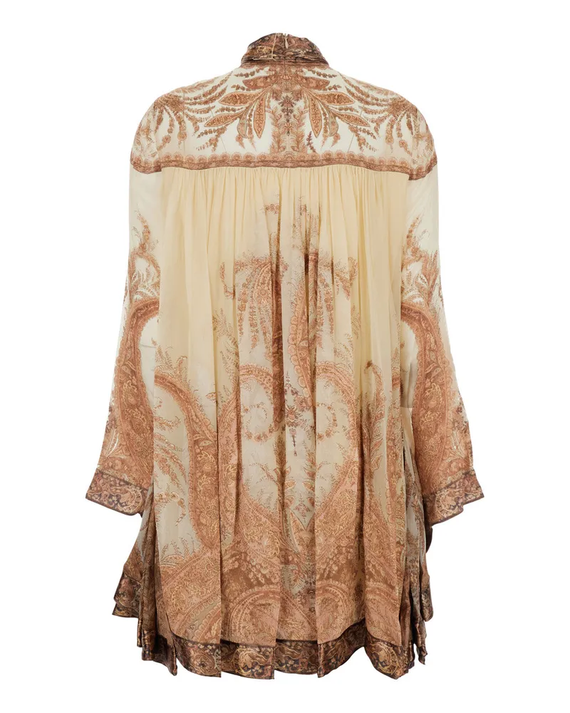 Zimmermann Women's Hypnotic Multicolor Mini Dress With Pussybow Collar Viscose Silk Brown