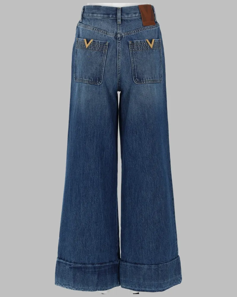 Valentino Garavani Wide-Leg Five-Pocket Cotton Denim Jeans — Blue Blue