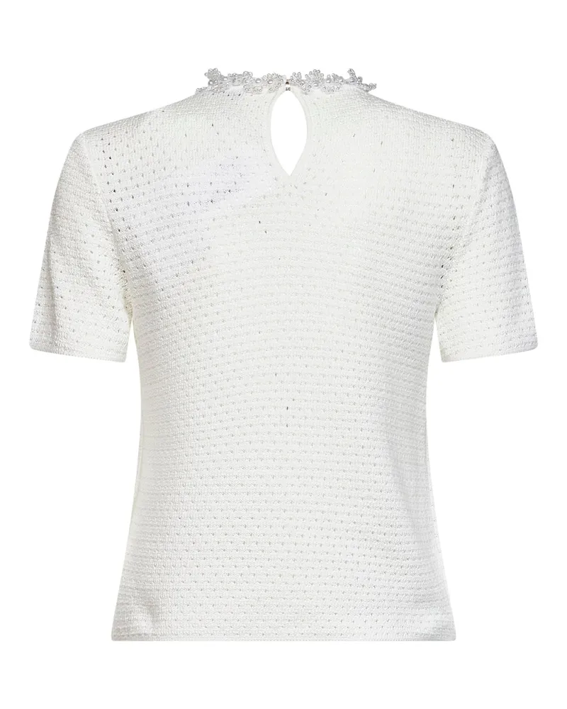 Self-Portrait Women Openwork Knit Top With Beaded Embroidery White Cotton Sweater White