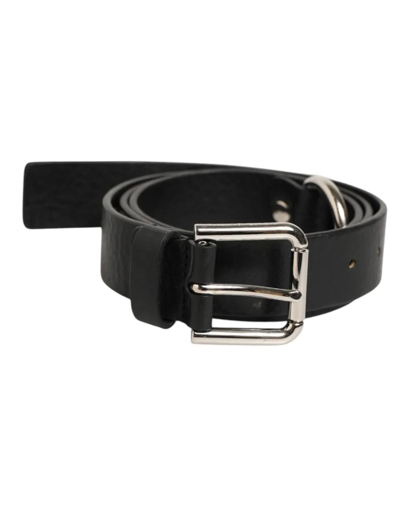 Dolce & Gabbana Men's Black Leather Classic Metal Logo Buckle Belt 100lf Black