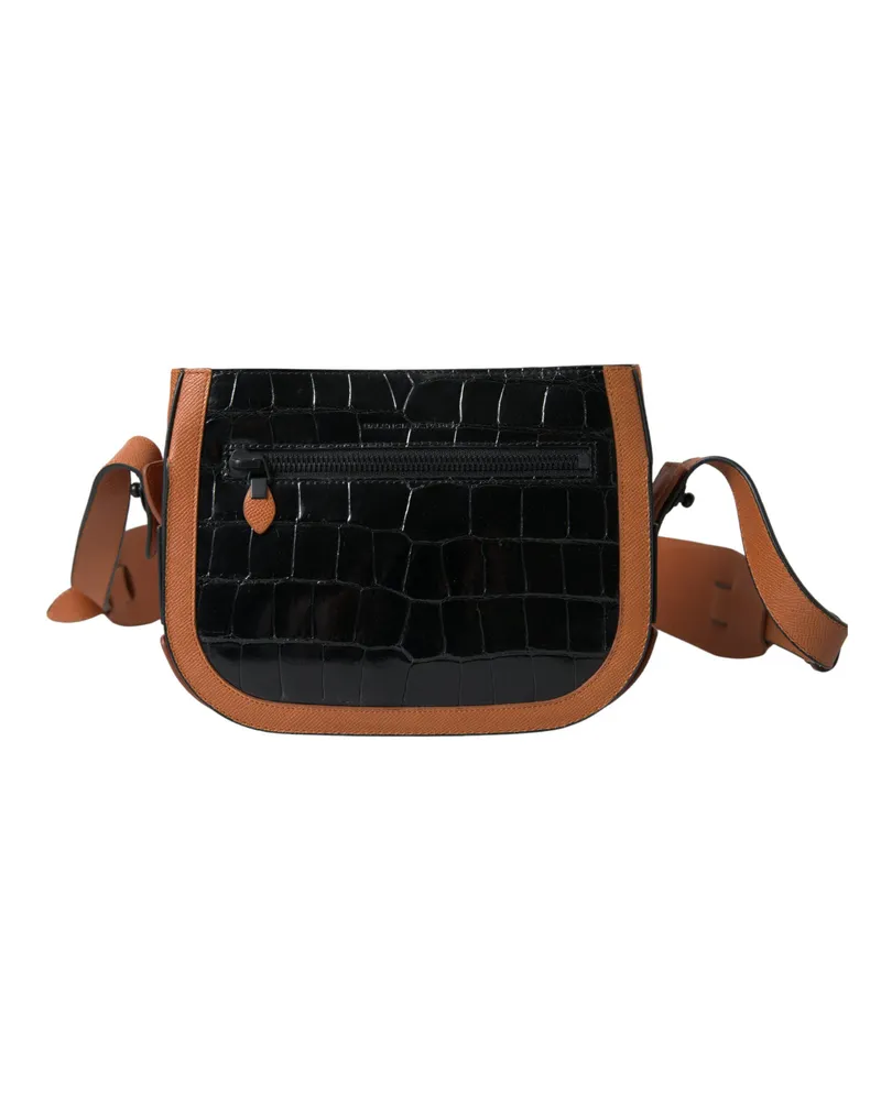 Balenciaga Women's Black Brown Exotic Skin Leather Shoulder Camera Purse Bag And Crocodile Black