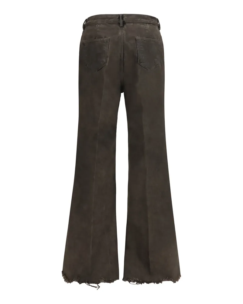 Rick Owens Flared Frayed Hem Cotton Jeans — Gray 