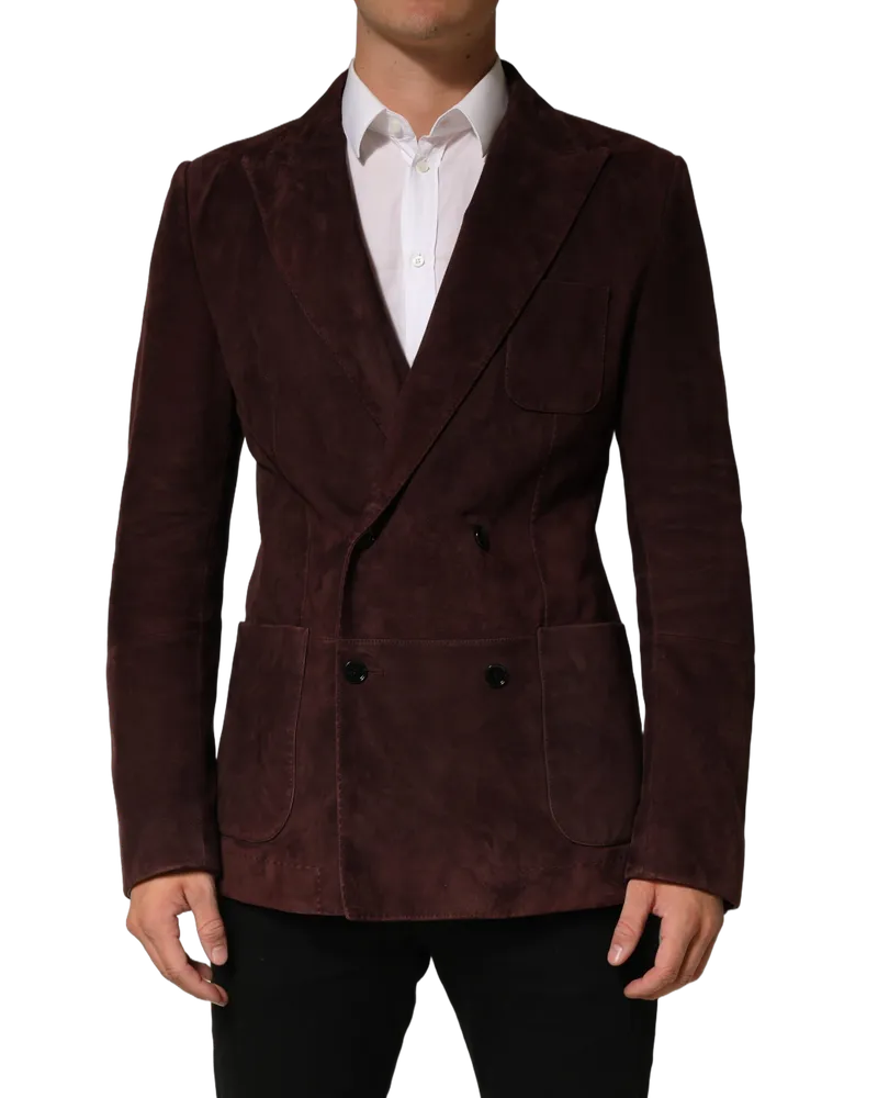Dolce & Gabbana Double-Breasted Lamb Leather Jacket — Brown Brown