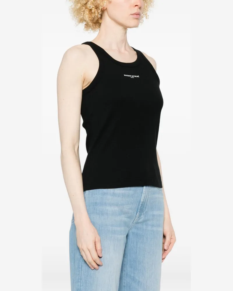 Kitsuné Logo-Embroidered Cotton Tank Top — Black Black
