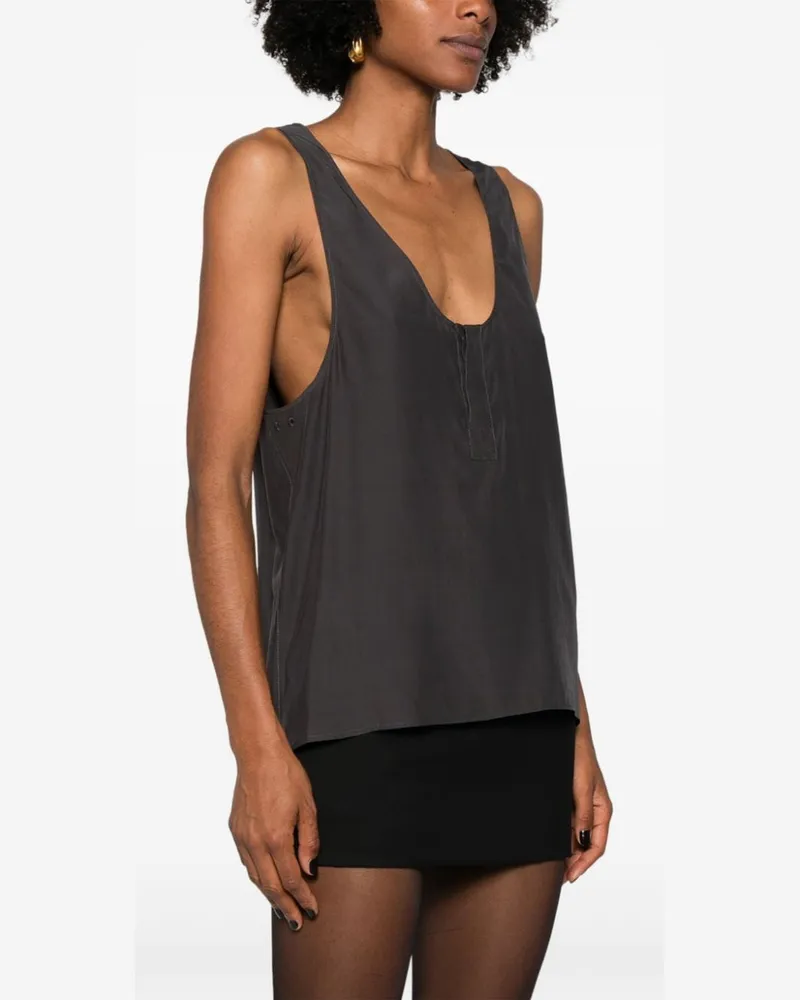Saint Laurent Silk Henley Tank Top — Dark Grey Dark