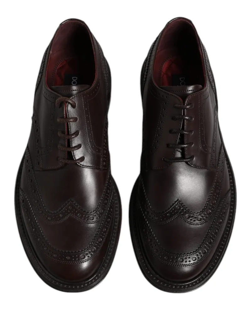 Dolce & Gabbana Men's Brown Leather Derby Wingtip Lace Up Formal Dress Shoes Calf Brown