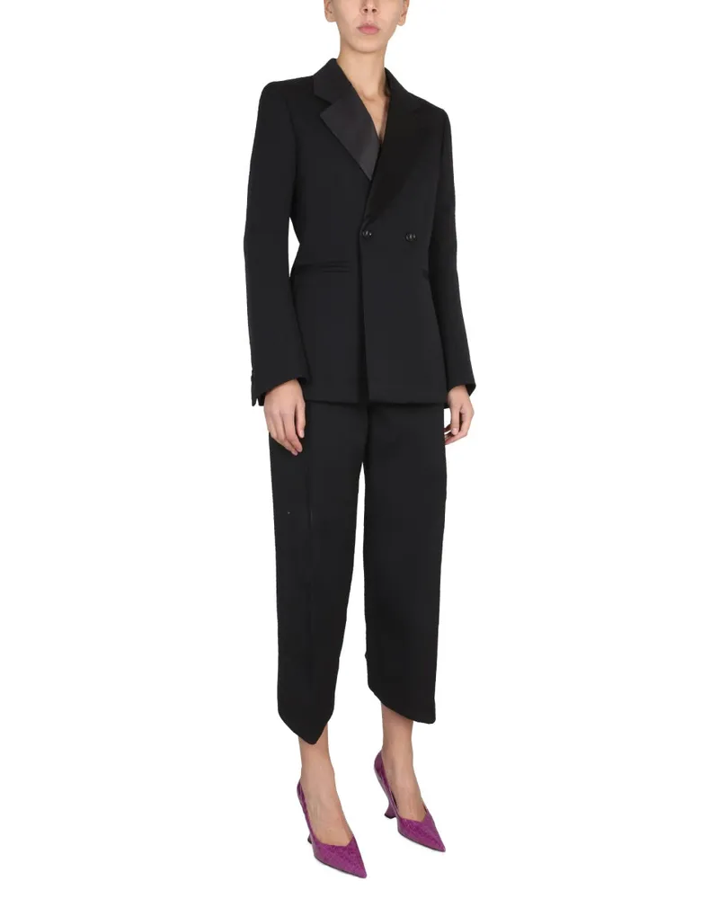 Bottega Veneta Satin Lapel Wool Blazer — Black Black