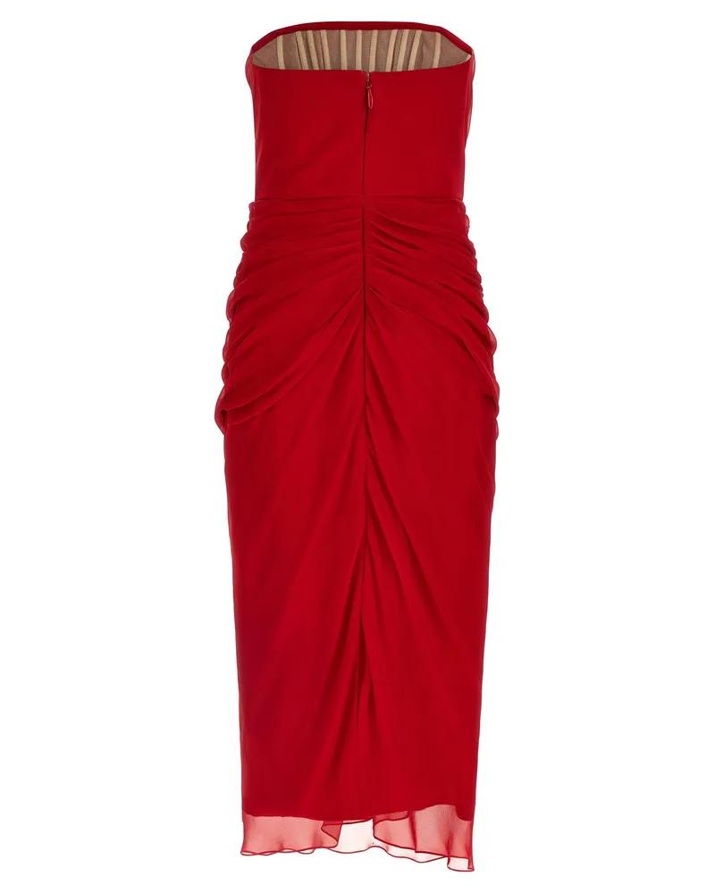 Carolina Herrera New York Draped Silk Chiffon Strapless Dress — Red Red