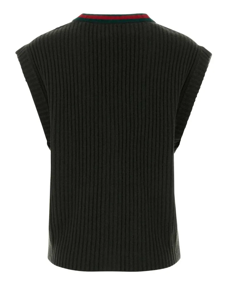 Gucci Women Bottle Green Wool Vest Exterior: Maglieria Green