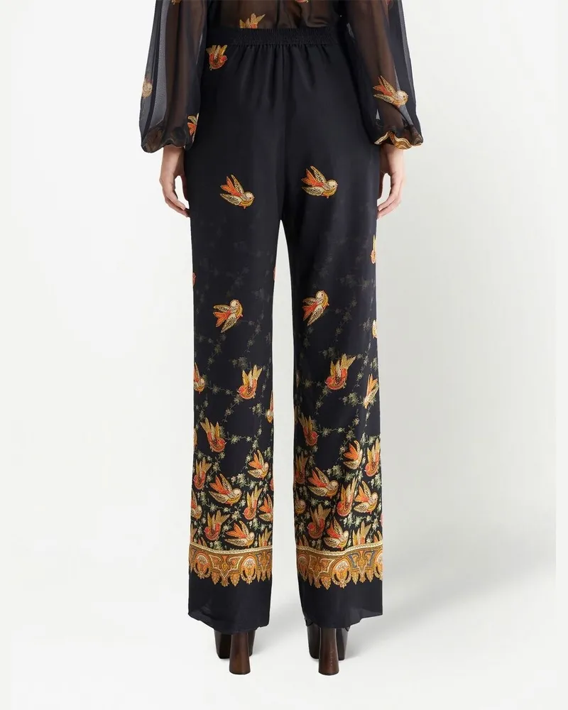 Etro Paisley-Print Silk Trousers — Black Black