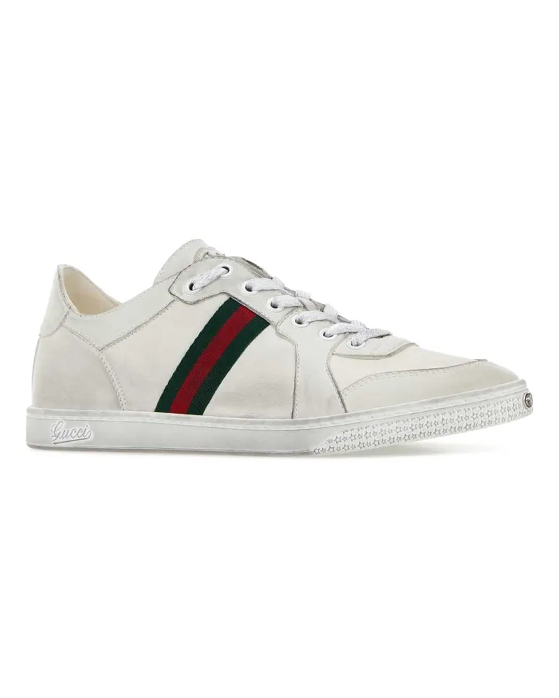 Gucci Men's White Leather Stretch Sneakers Whitewhitevrv White