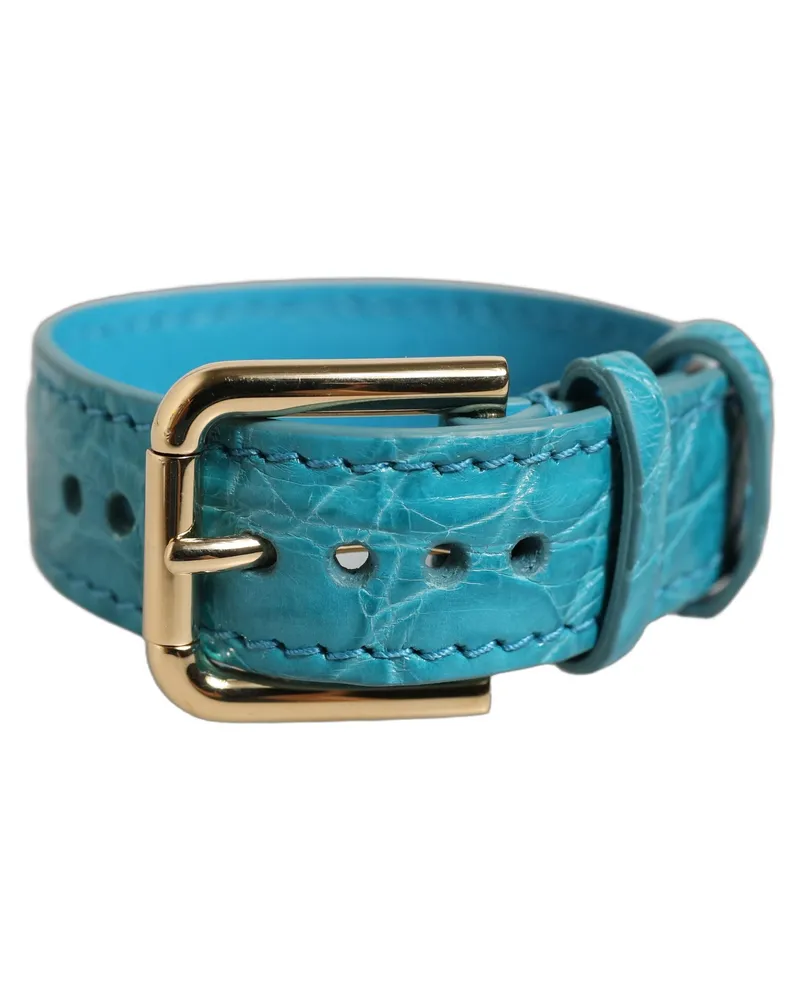 Dolce & Gabbana Women's Turquoise Texture Leather Gold Buckle Belt Strap Bracelet Caiman Turquoise