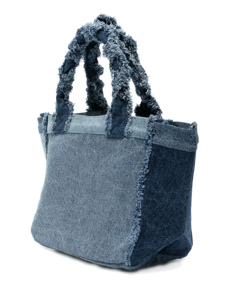 Ganni Frayed Denim Tote Bag — blue Blue