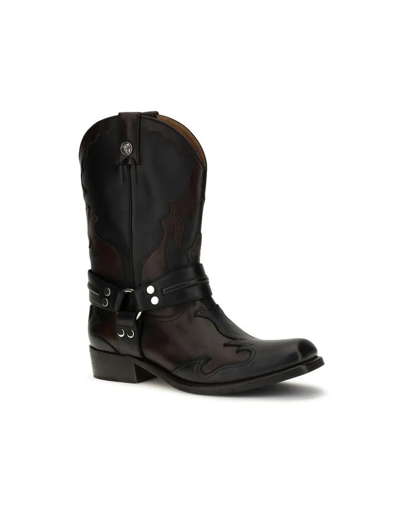 Versace Men's Black Calf Leather Bos Taurus Boots Black