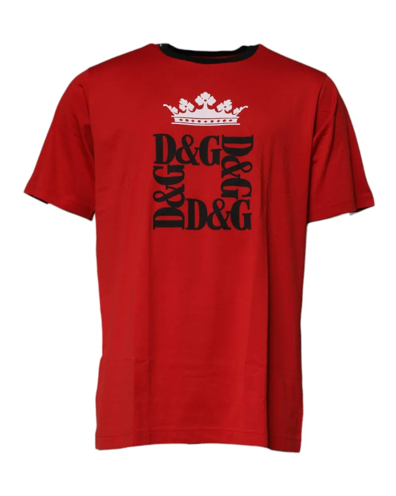 Dolce & Gabbana Men's Red Logo Crown Cotton Crew Neck T-Shirt Red
