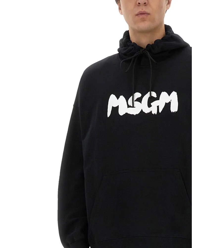 MSGM Cotton Hoodie Sweatshirt — Black Black