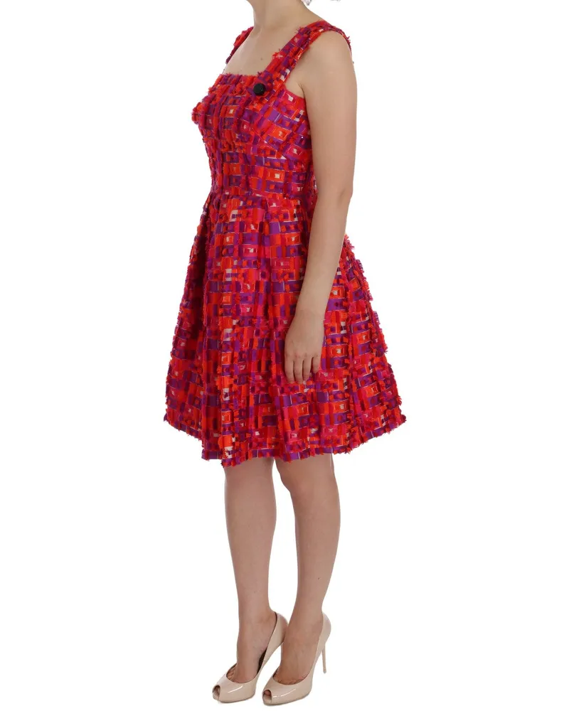 Dolce & Gabbana Women Pink Patterned A-Line Above Knees Dress Polyester Red