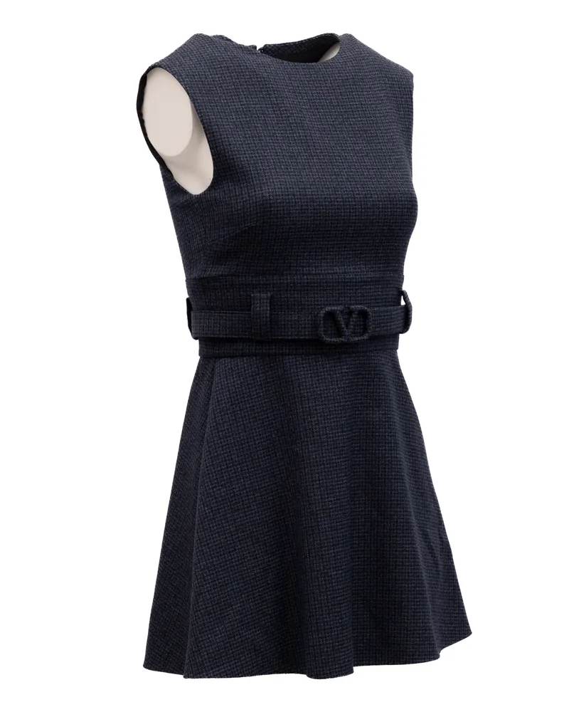 Valentino Garavani Women's Navy Check Sleeveless Mini Dress Blue Navy