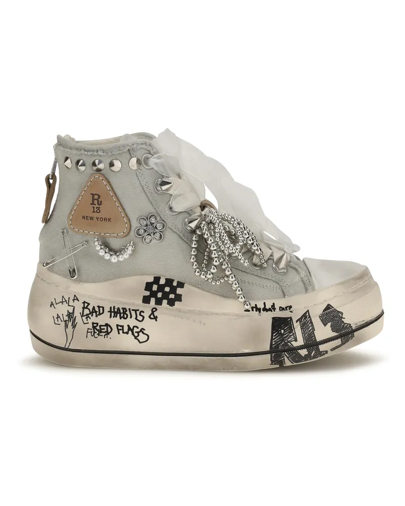 R13 Women's High Top Sneakers Off White With Charms Upper: Polyurethane Trainers Beige