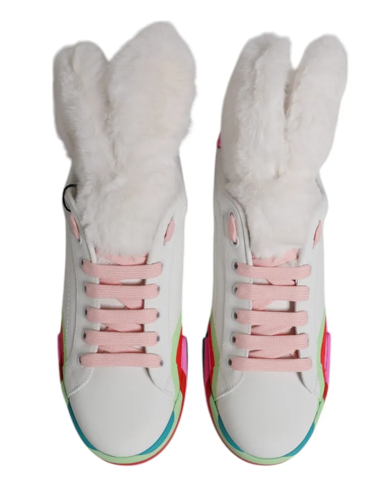 Dolce & Gabbana Women's Multicolor Low Top Trainers Sneakers Shoes Calfskin Leather Polyester White