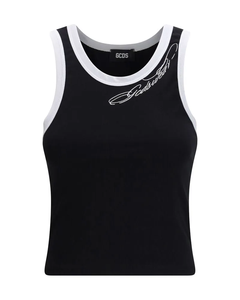 GCDS Women Black Cotton Tank Tops Black
