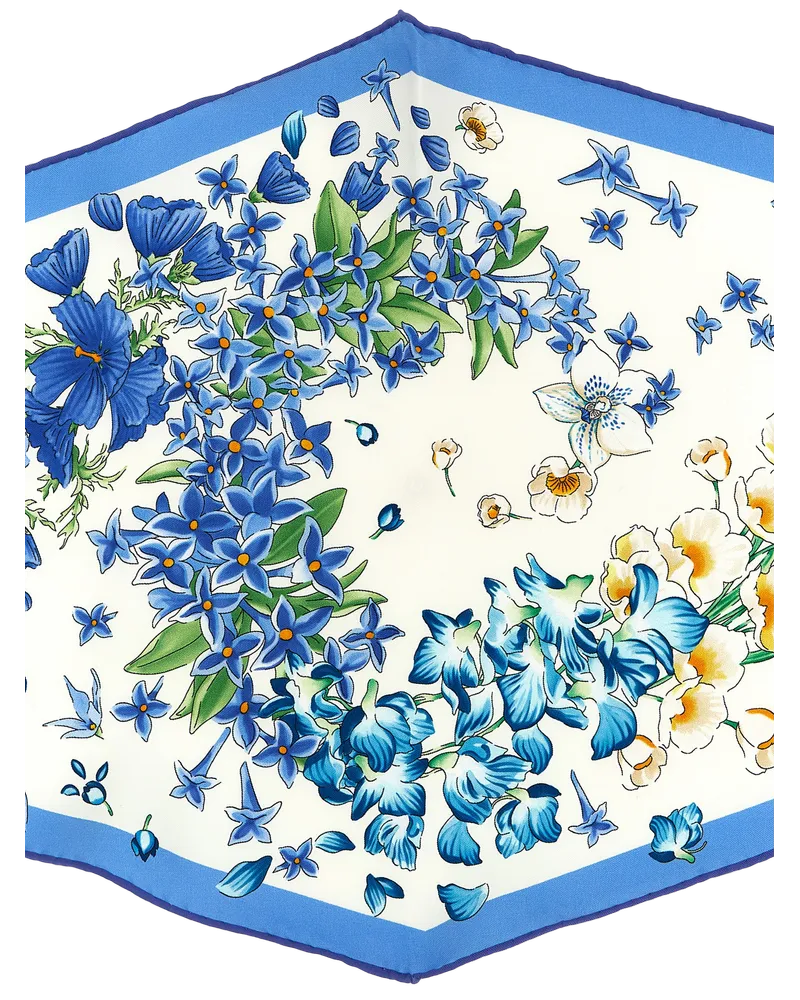 Ferragamo Silk Floral Foulard Scarf — Blue Blue